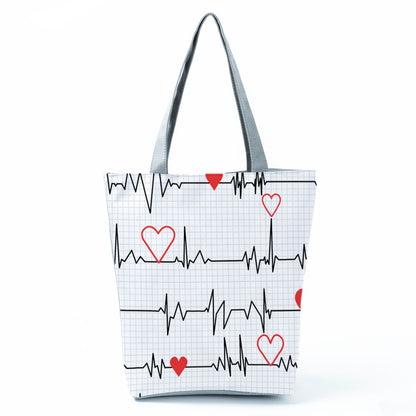 Electrocardiogram Print Shoulder Bags